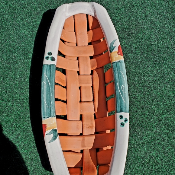 Lyn Bonde Bread Basket Server Woven Earthenware Dinner Table Kitchen Signed - Picture 2 of 11